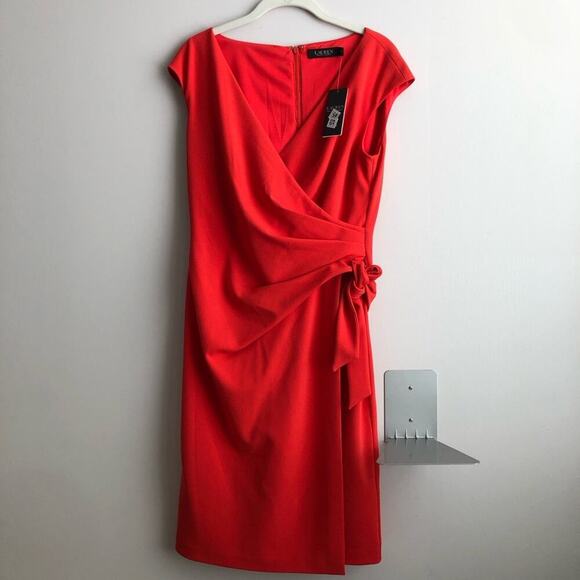 LAUREN RALPH LAUREN Faux Wrap Red Cherry Dress Women’s Size 8 NWT - Picture 10 of 12